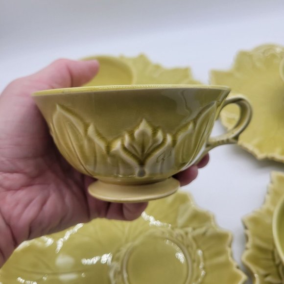 Woodfield By Steubenville Fall Snack Leaf Shape Dishes/ Cups Chartreuse 4 Sets - Picture 3 of 12